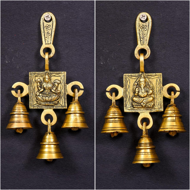 Brass Ganesha And Lakshmi Hanging Bell (7 Inch)