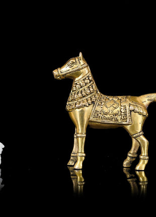 Brass Royal Horse Statue Animal Decor (6 Inch)